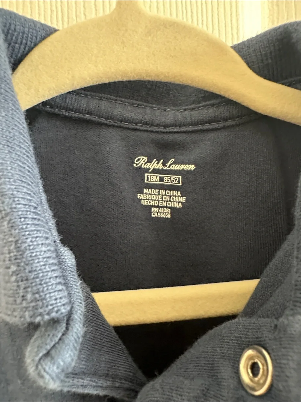Ralph Lauren Navy Blue Polo Snap Romper with White Pony